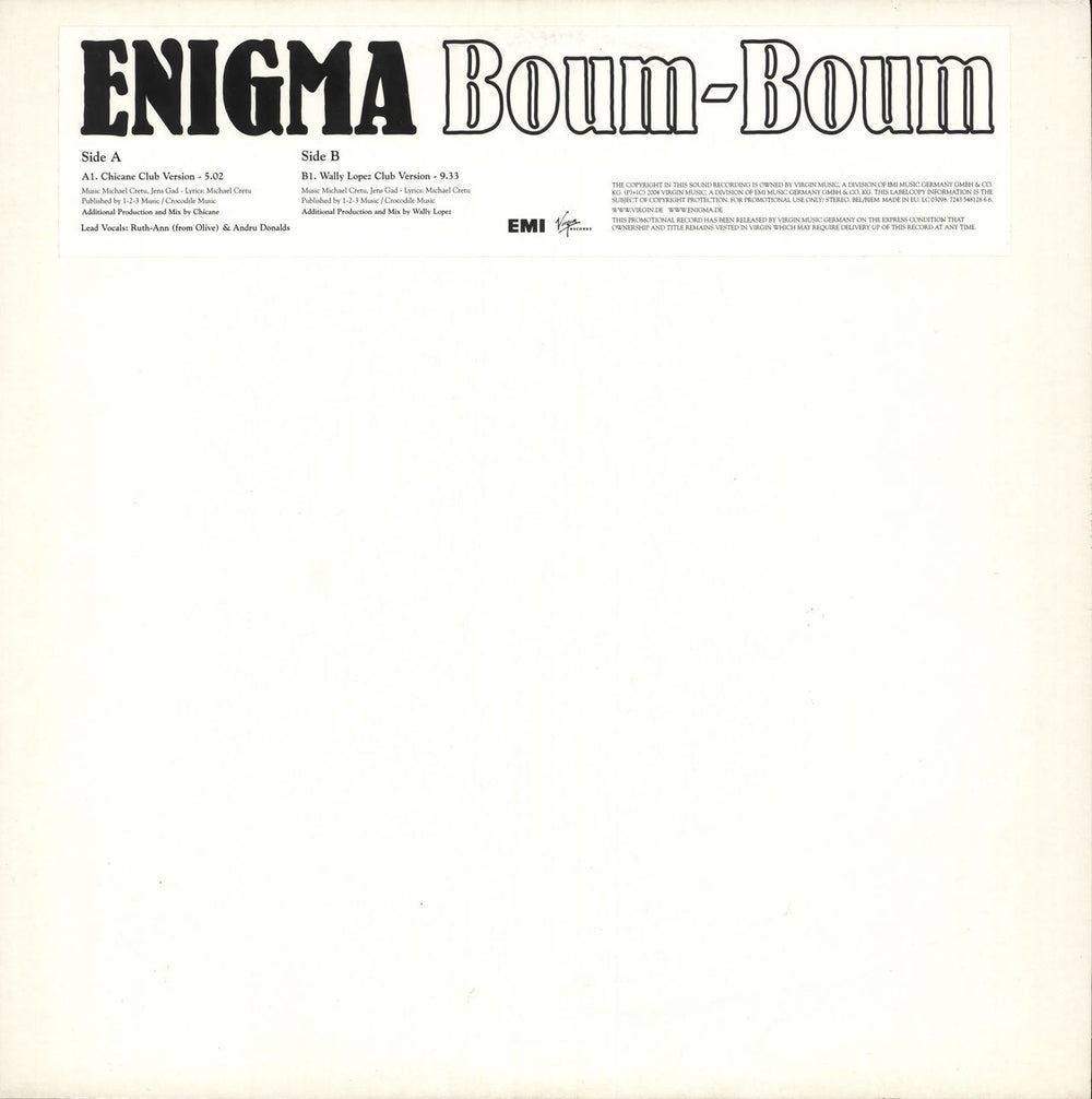 Enigma Boum-Boum German Promo 12" vinyl single (12 inch record / Maxi-single) 5481286