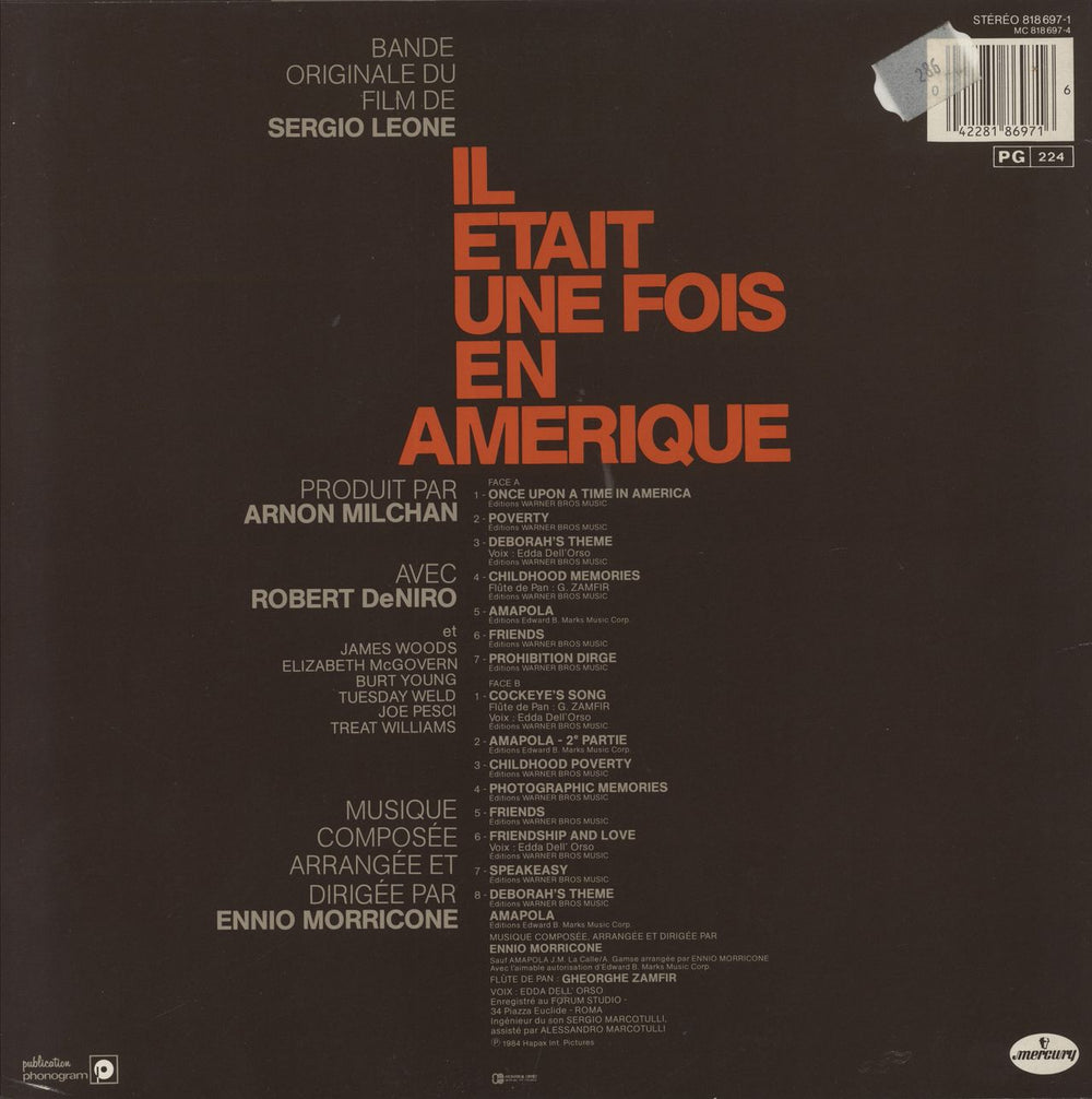 Ennio Morricone Il Etait Une Fois En Amérique - Once Upon A Time In America French vinyl LP album (LP record)