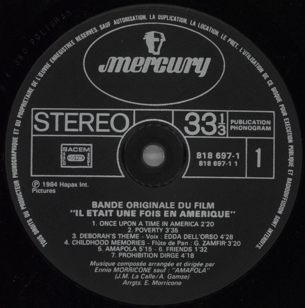 Ennio Morricone Il Etait Une Fois En Amérique - Once Upon A Time In America French vinyl LP album (LP record) ENMLPIL823912