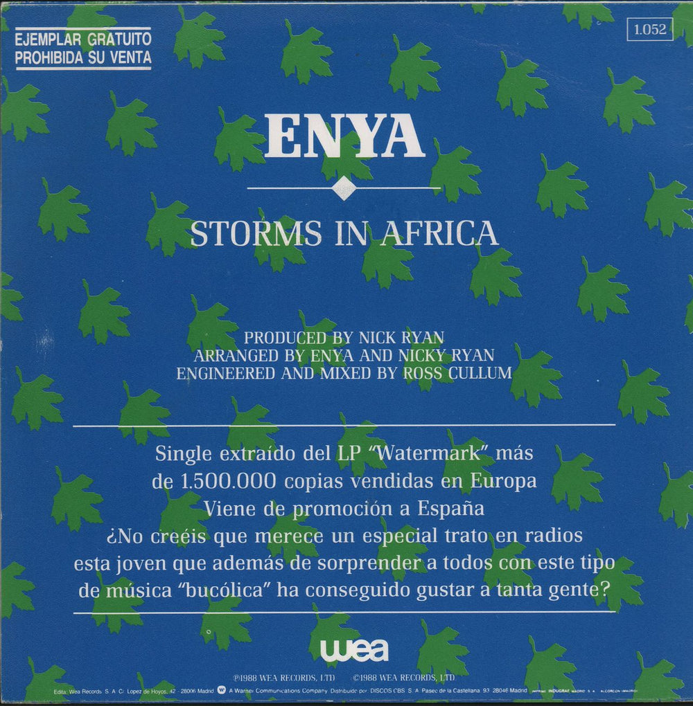 Enya Storms In Africa Spanish Promo 7" vinyl single (7 inch record / 45)