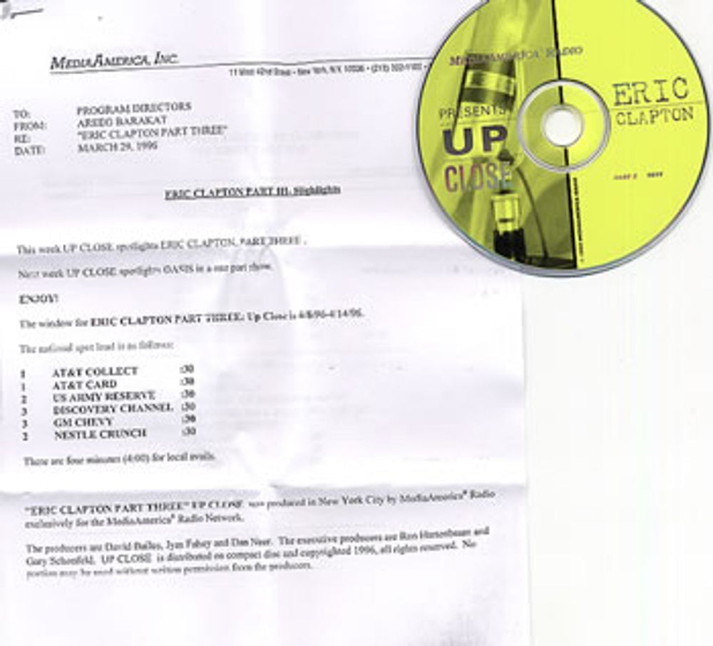 Eric Clapton Up Close - Part 3 US CD album (CDLP) #96-15