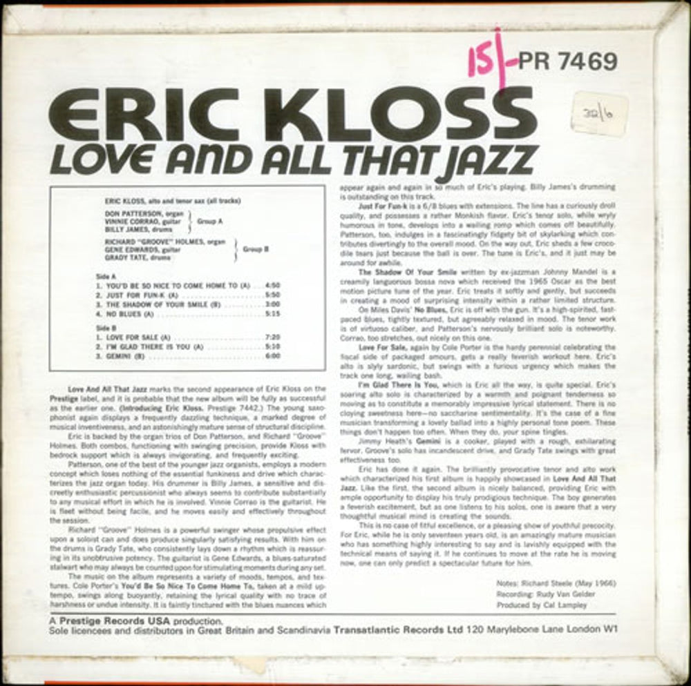 Eric Kloss Love And All That Jazz UK vinyl LP album (LP record) E/KLPLO533145