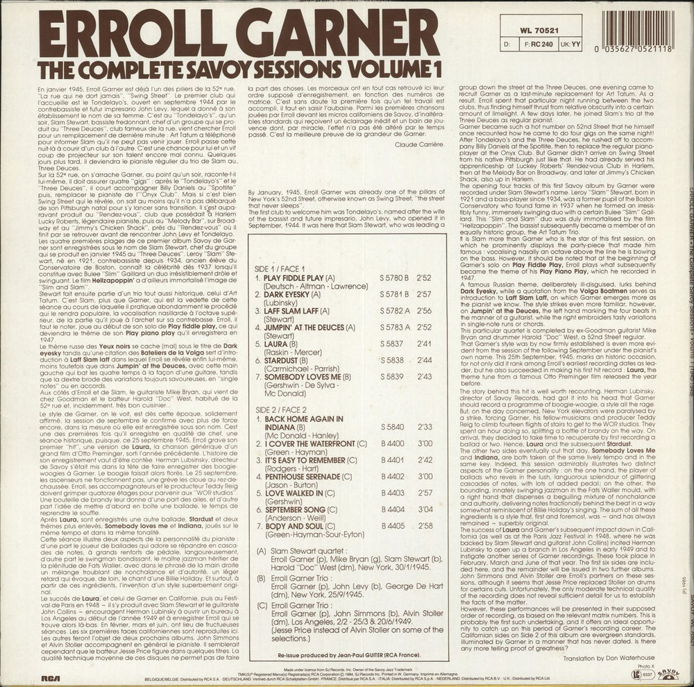 Erroll Garner The Complete Savoy Sessions Volume 1 (1945-1949) German vinyl LP album (LP record) 035627052118