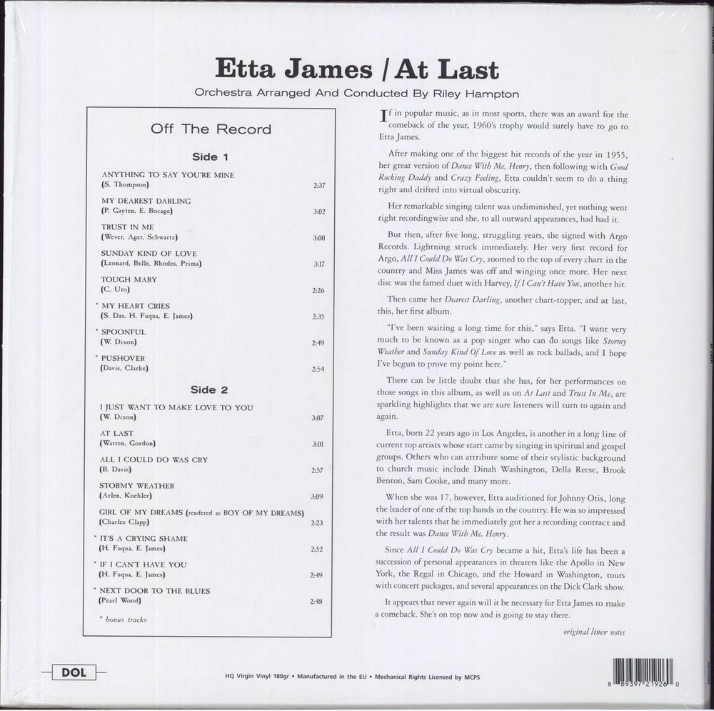 Etta James At Last! - 180gm + Shrink UK vinyl LP album (LP record) 889397219260