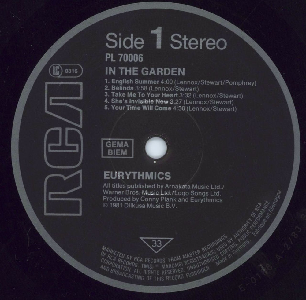 Eurythmics In The Garden - EX UK vinyl LP album (LP record) EURLPIN679557