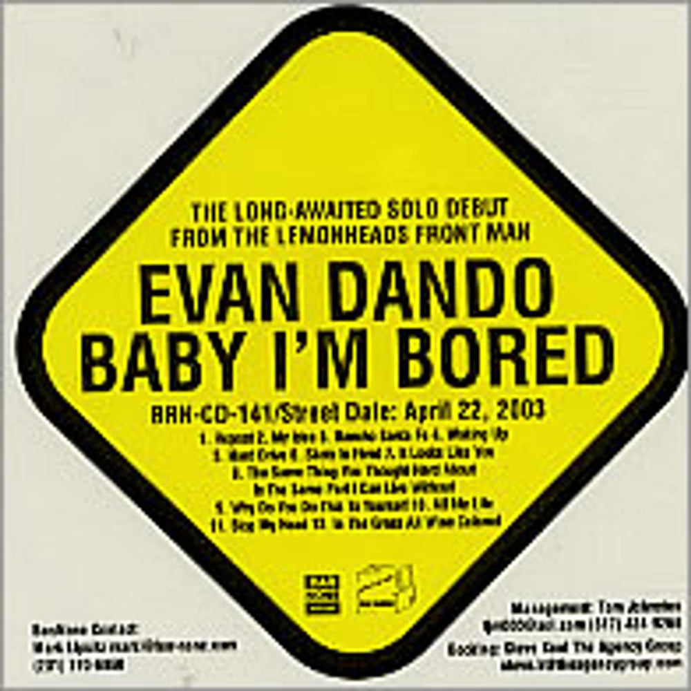 Evan Dando Baby I'm Bored US Promo CD album (CDLP) BRN-CD-141