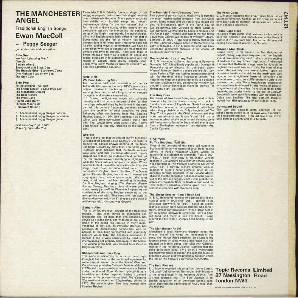 Ewan MacColl & Peggy Seeger The Manchester Angel UK vinyl LP album (LP record)