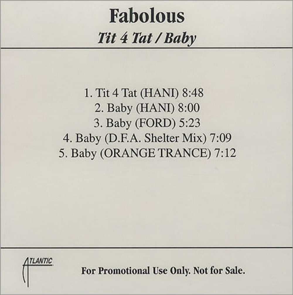 Fabolous Tit 4 Tat / Baby US Promo CD-R acetate CDR ACETATE