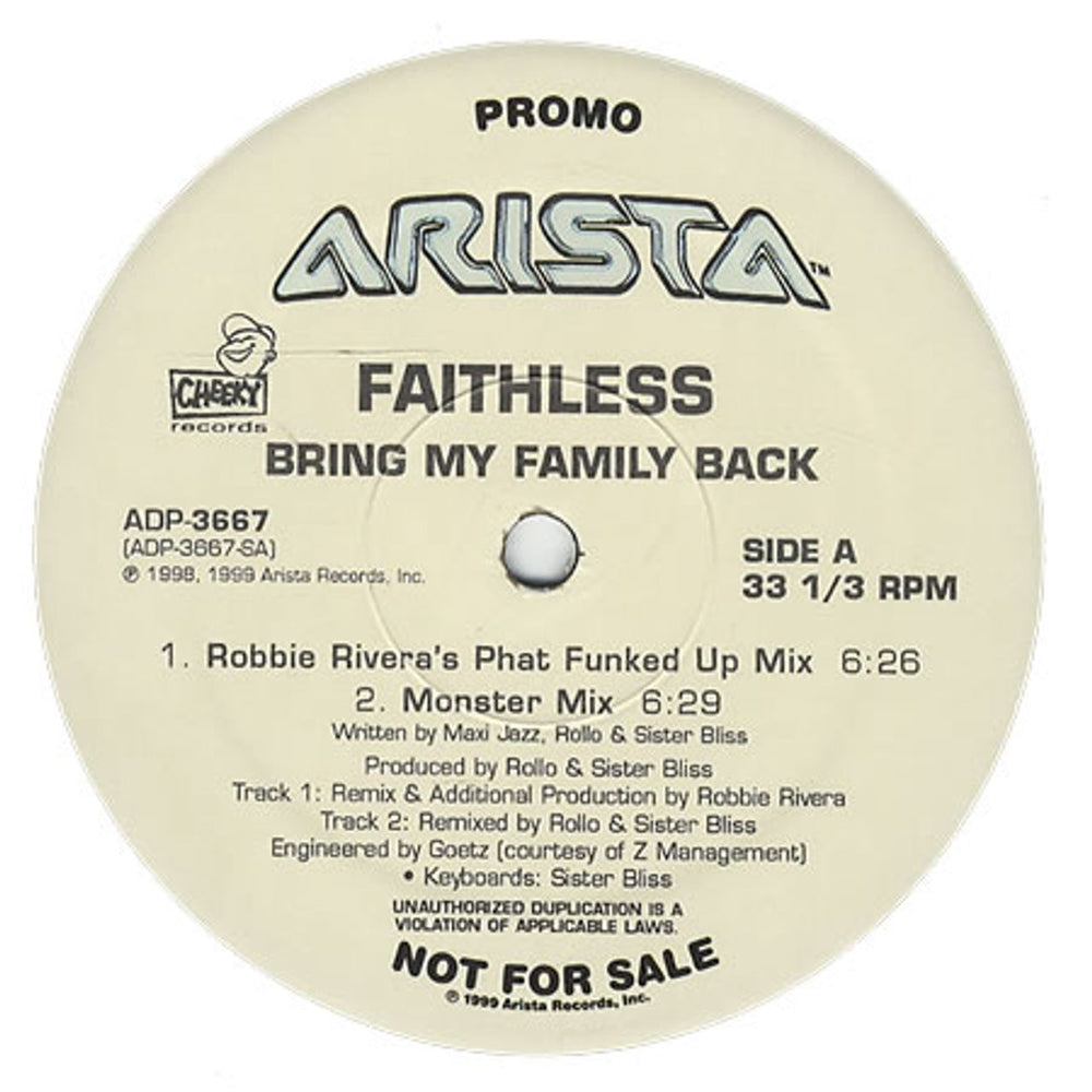 Faithless Bring My Family Back US Promo 12" vinyl single (12 inch record / Maxi-single) ADP-3667