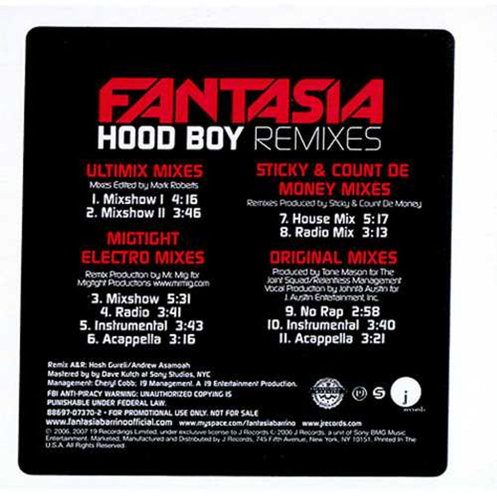 Fantasia Hood Boy Remixes US Promo CD single (CD5 / 5") 88697-07370-2