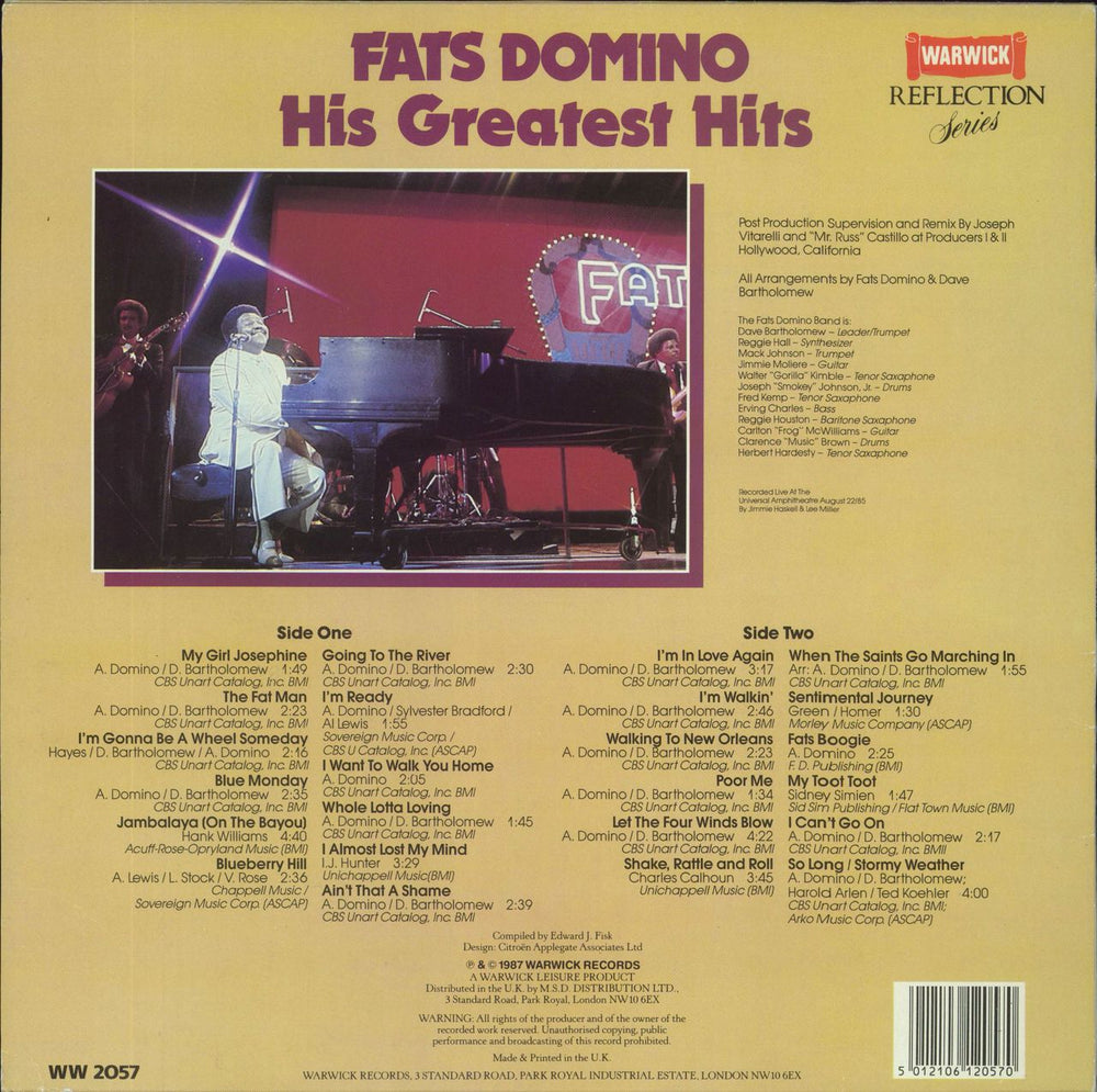 Fats Domino His Greatest Hits UK vinyl LP album (LP record) 5012106120570