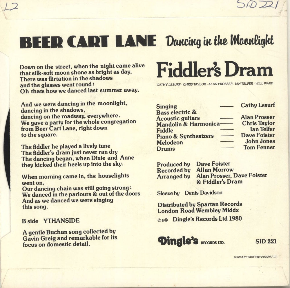 Fiddler's Dram Beercart Lane (Dancing In The Moonlight) UK 7" vinyl single (7 inch record / 45) FDR07BE694556