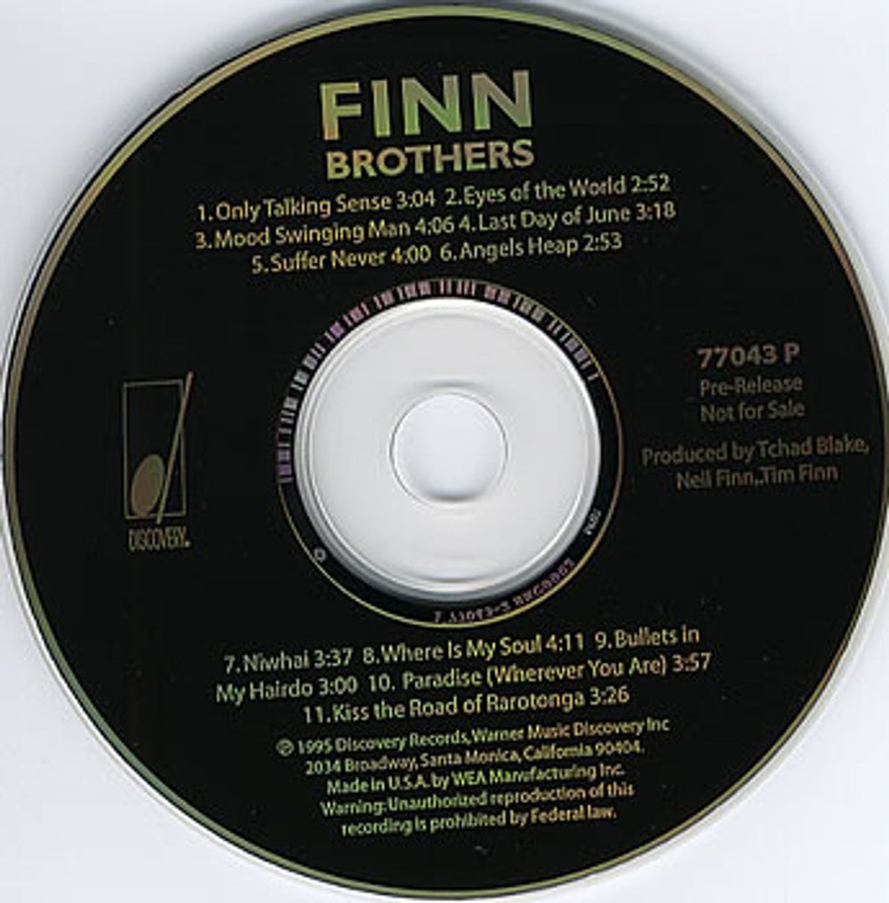 Finn Brothers Finn Brothers US Promo CD album (CDLP) 77043P