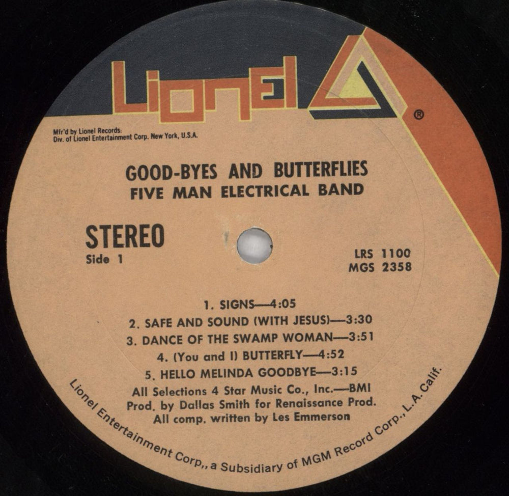 Five Man Electrical Band  Good-Byes & Butterflies US vinyl LP album (LP record) 37-LPGO818943