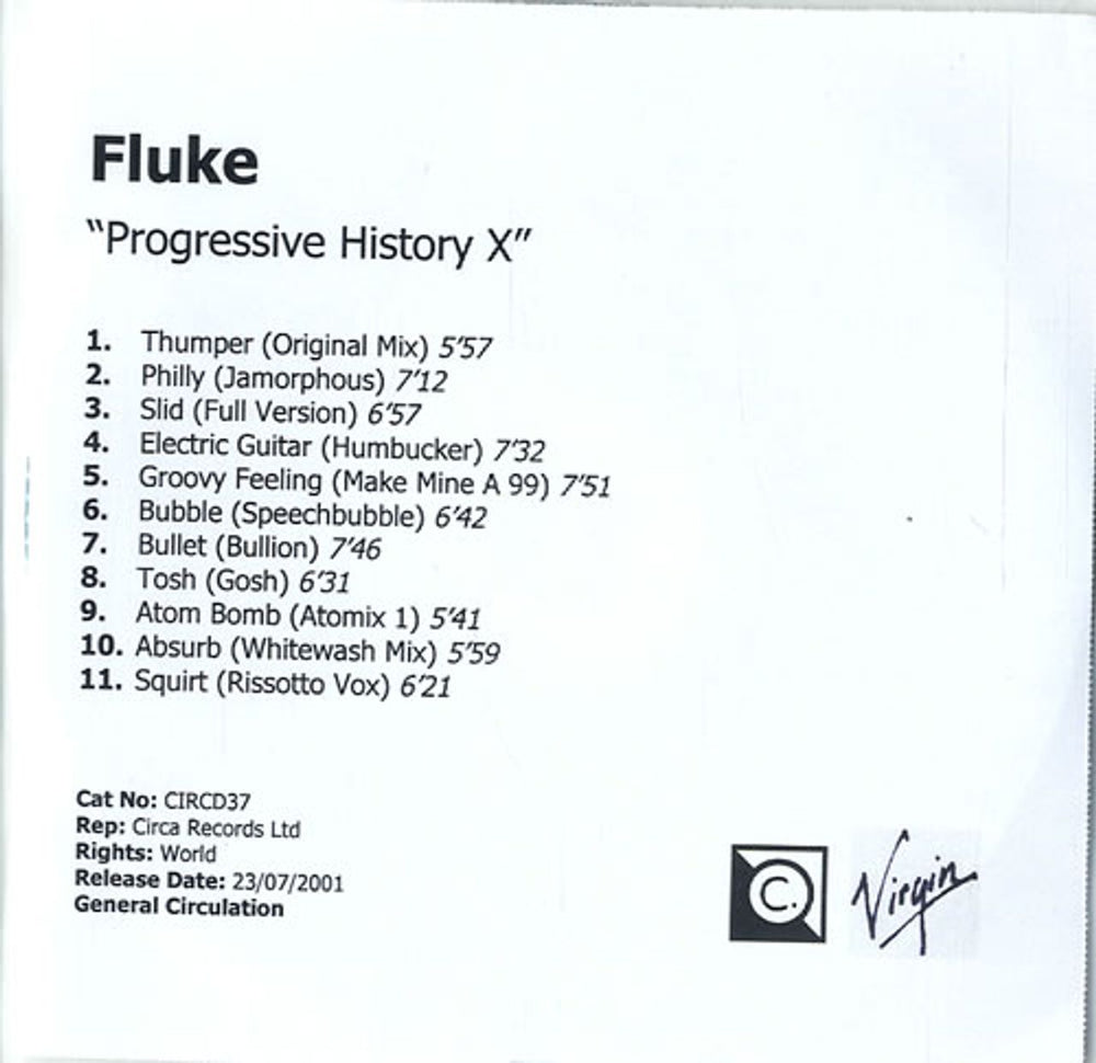 Fluke Progressive History X UK Promo CD-R acetate CD-R ACETATE