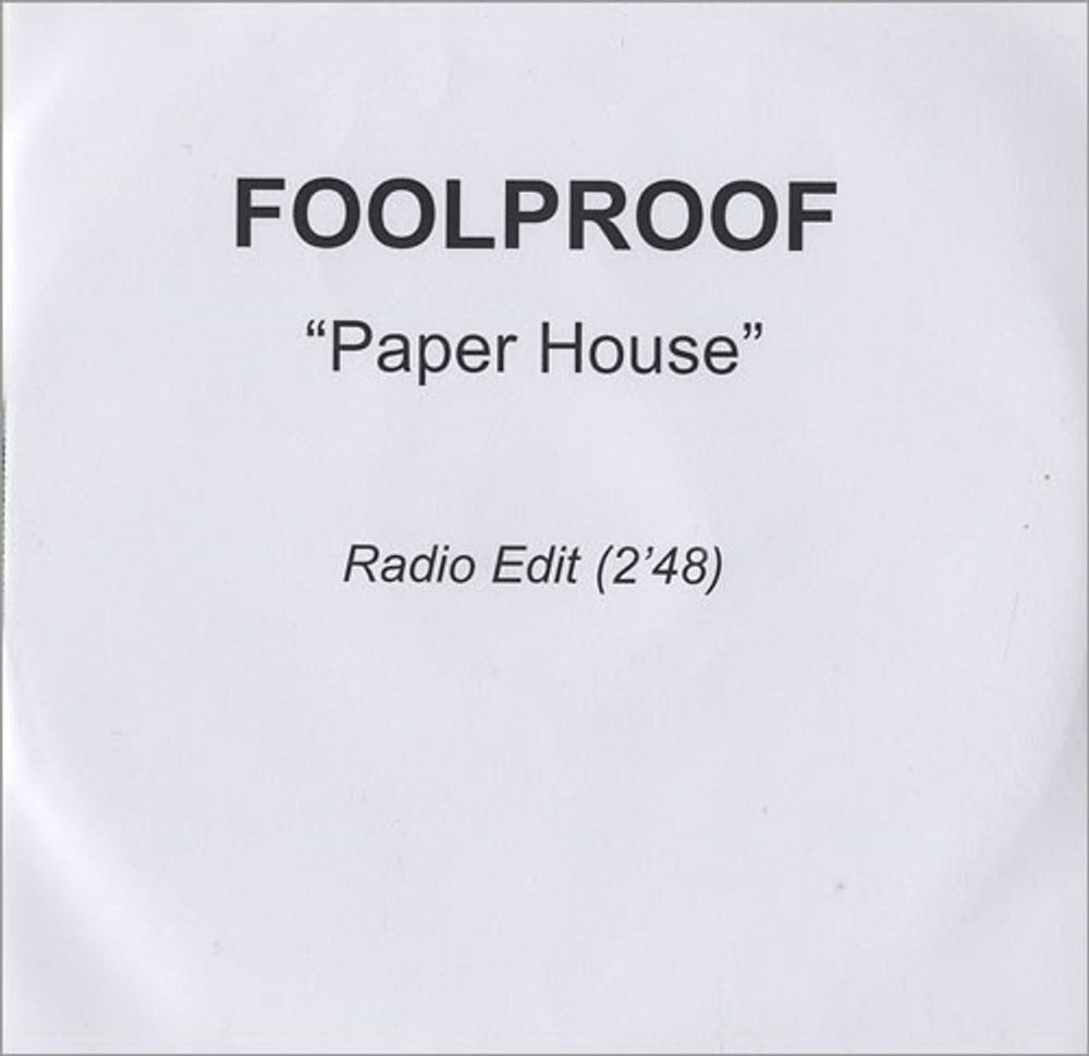 Foolproof Paper House UK Promo CD-R acetate CD-R ACETATE