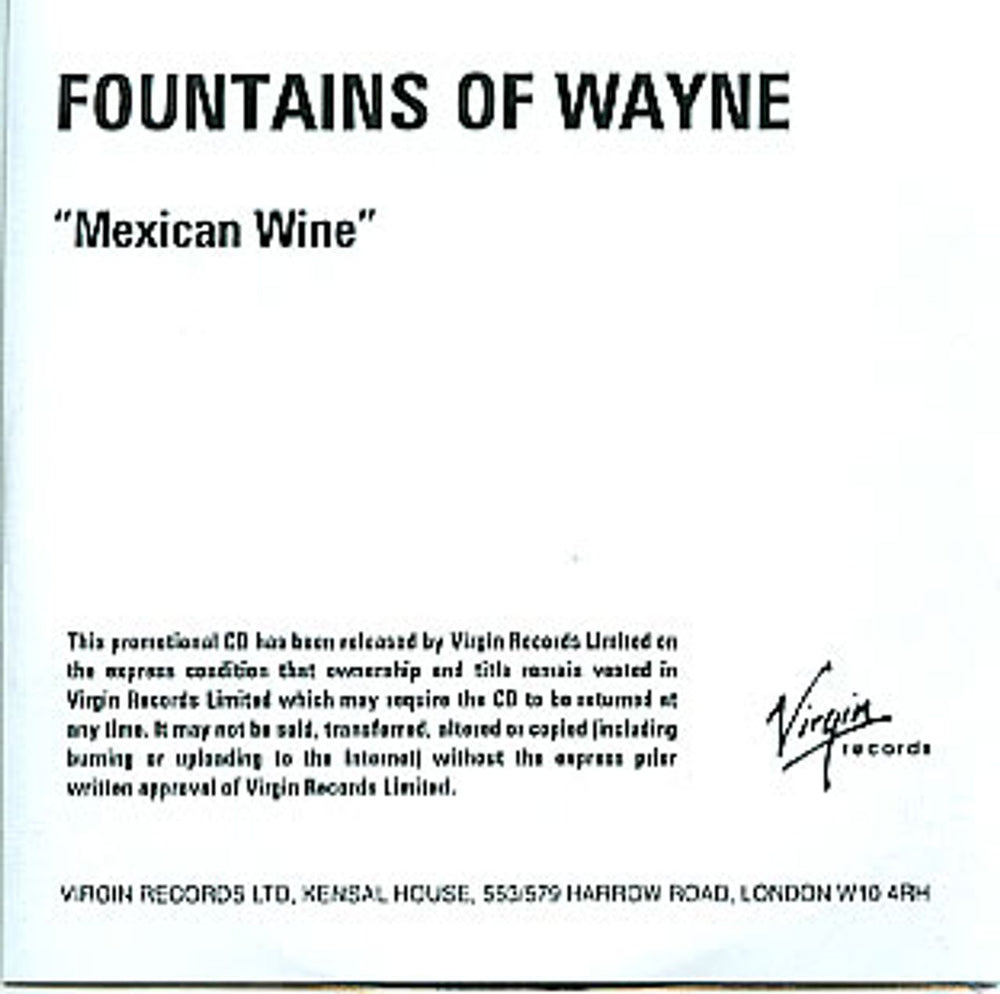 Fountains Of Wayne Mexican Wine UK Promo CD-R acetate CD-R ACETATE