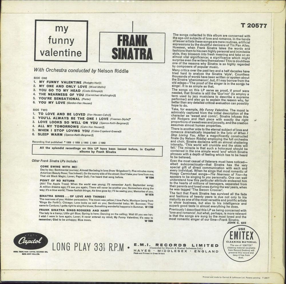 Frank Sinatra My Funny Valentine - EX UK vinyl LP album (LP record)