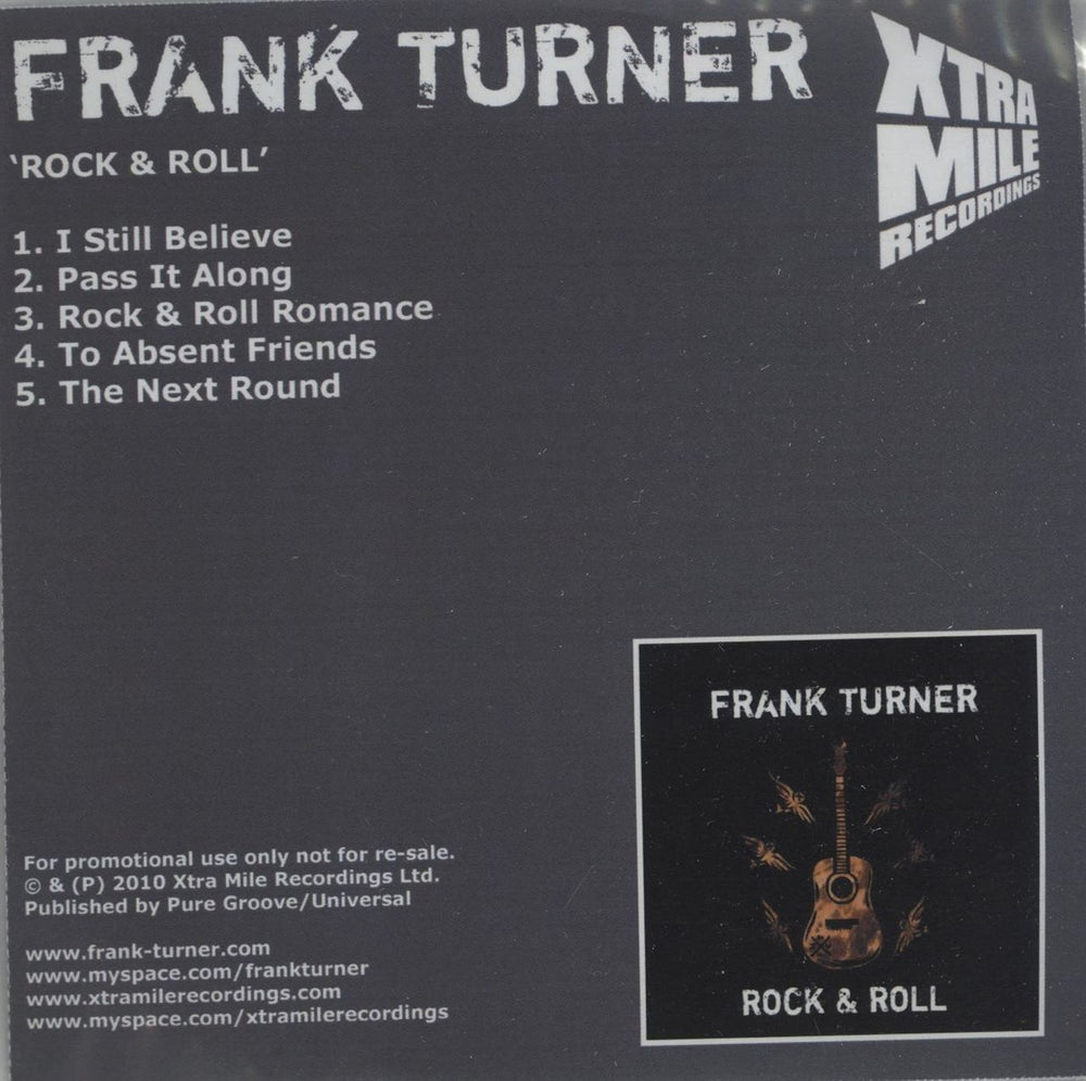 Frank Turner Rock & Roll UK Promo CD-R acetate CD-R