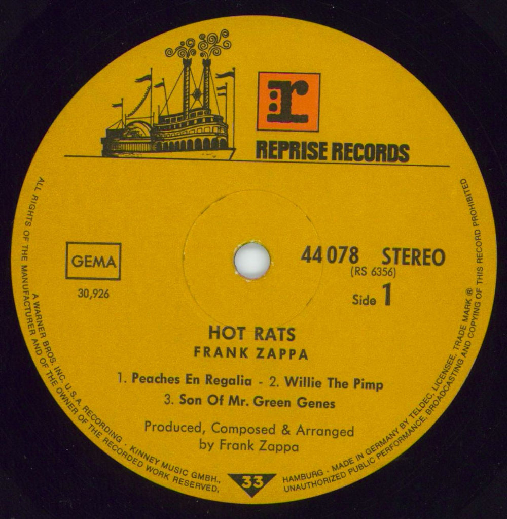 Frank Zappa Hot Rats - VG German vinyl LP album (LP record) ZAPLPHO800720