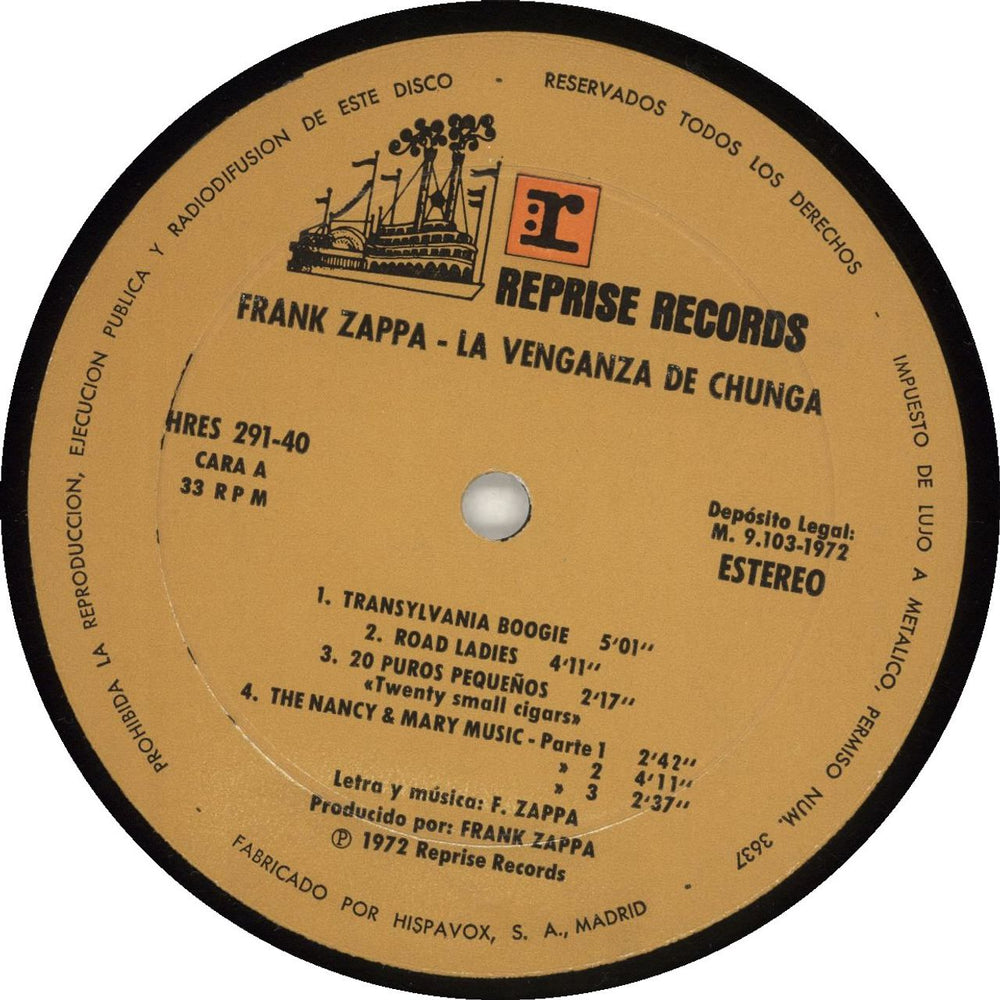 Frank Zappa La Venganza De Chunga Spanish vinyl LP album (LP record)