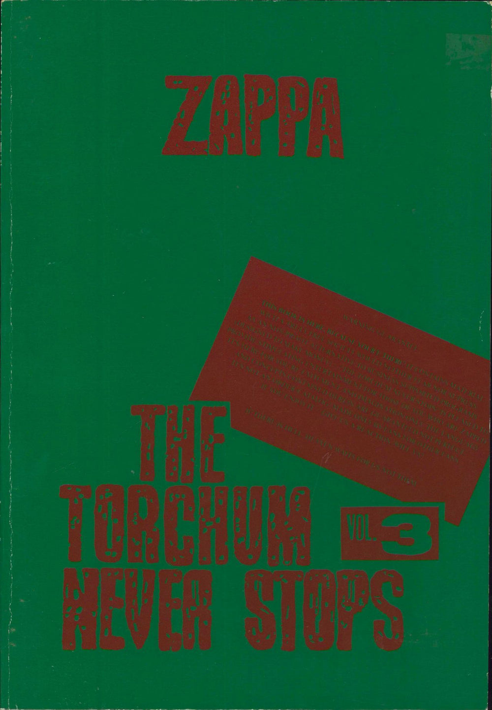 Frank Zappa The Torchum Never Stops Vol.3 German book BOOK