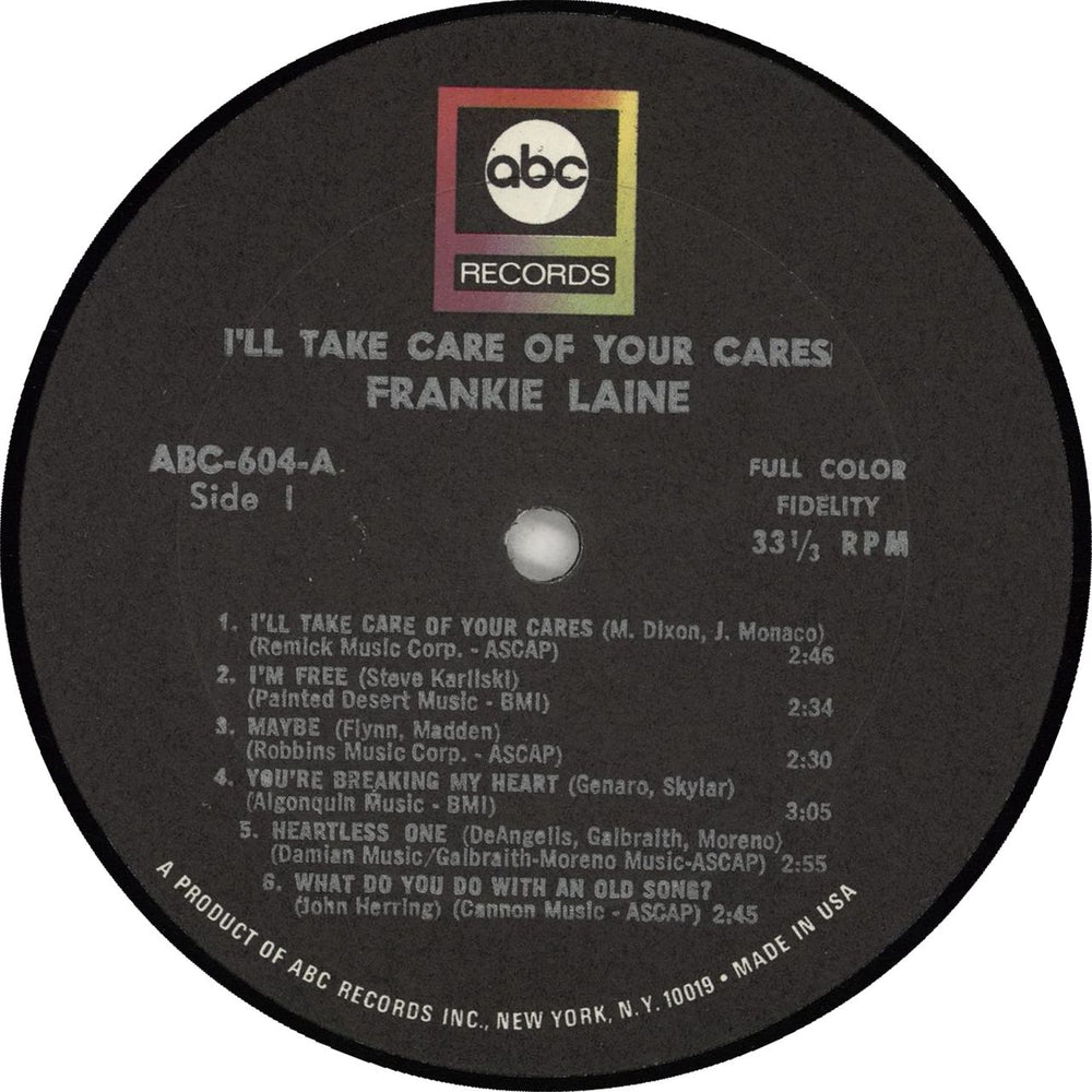 Frankie Laine I'll Take Care Of Your Cares - Green sleeve US vinyl LP album (LP record)