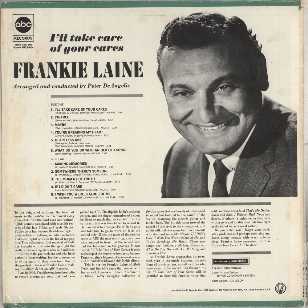 Frankie Laine I'll Take Care Of Your Cares - Green sleeve US vinyl LP album (LP record) FRLLPIL712256