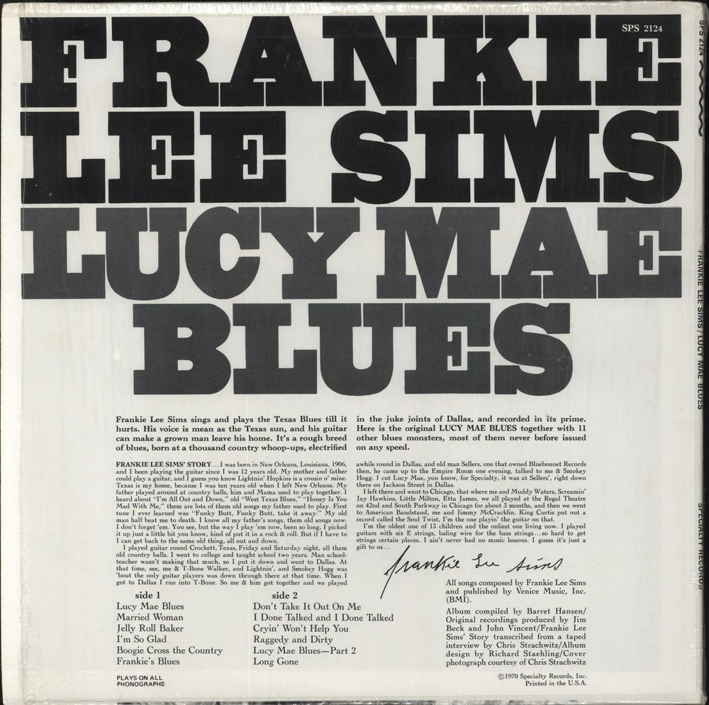 Frankie Lee Sims Lucy Mae Blues - shrink US vinyl LP album (LP record)