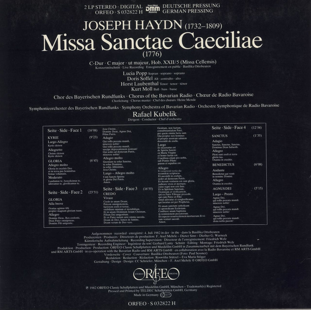 Franz Joseph Haydn Haydn: Missa Sanctae Caeciliae German vinyl LP album (LP record)