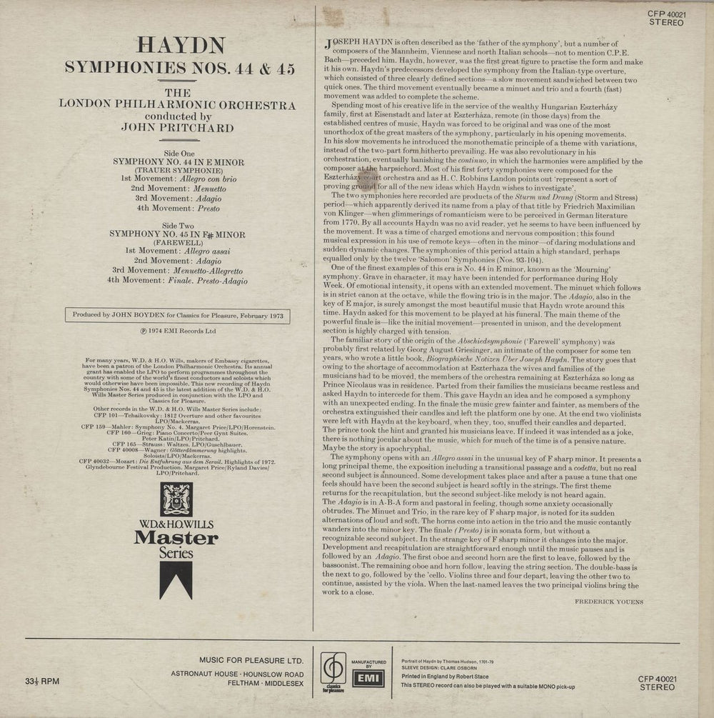 Franz Joseph Haydn Symphony No. 44 in E Minor "Trauer" / Symphony No. 45 in E Minor "Farewell" UK vinyl LP album (LP record)