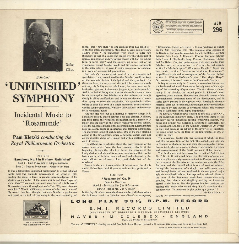 Franz Schubert Symphony No 8 In B Minor "Unfinished" - 1st UK vinyl LP album (LP record)