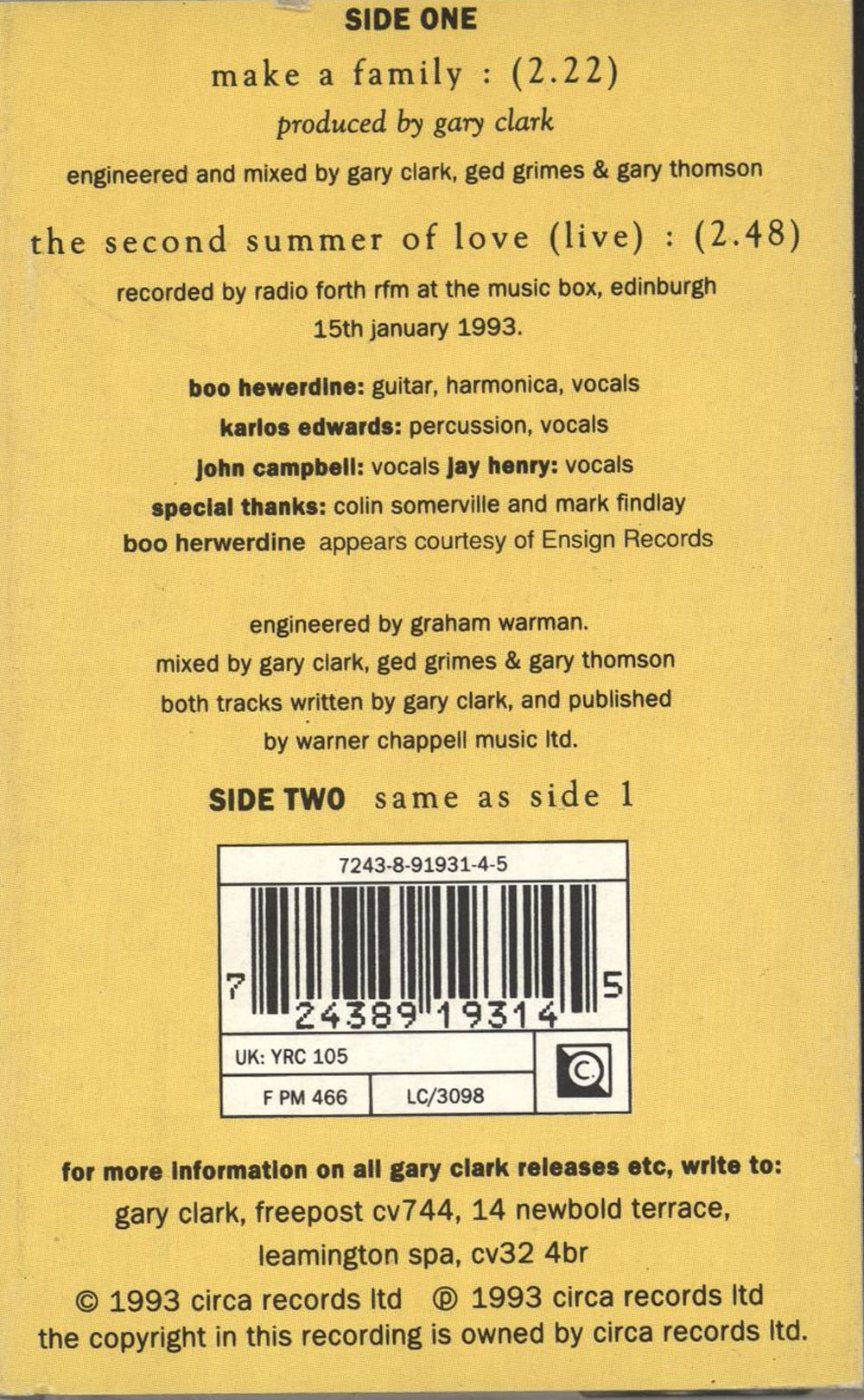 Gary Clark Make A Family UK cassette single 724389193145