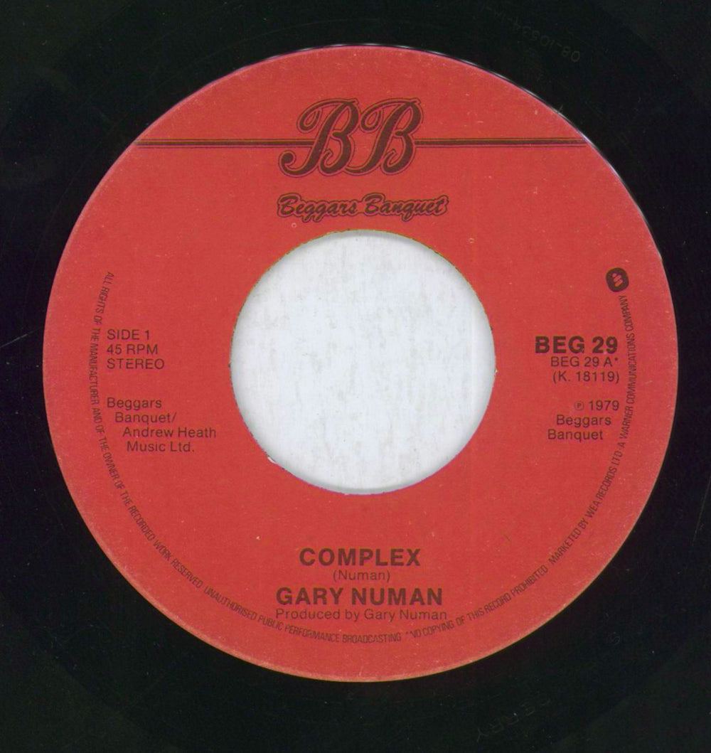 Gary Numan Complex - P/S UK 7" vinyl single (7 inch record / 45)