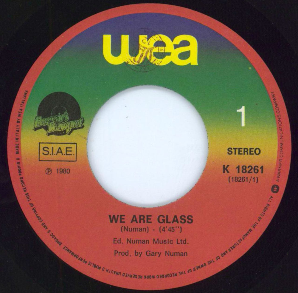 Gary Numan We Are Glass Italian 7" vinyl single (7 inch record / 45) K18261