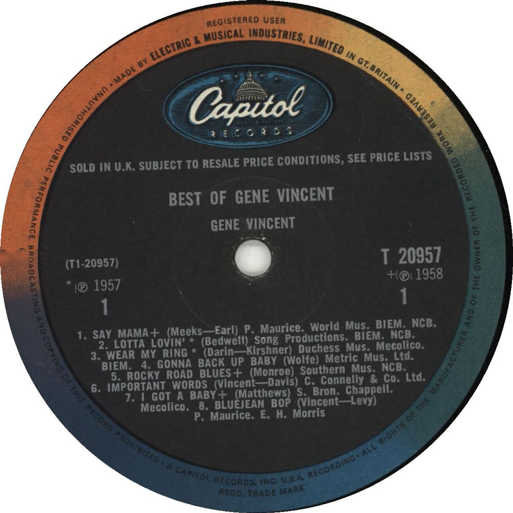 Gene Vincent Best Of Gene Vincent UK vinyl LP album (LP record)