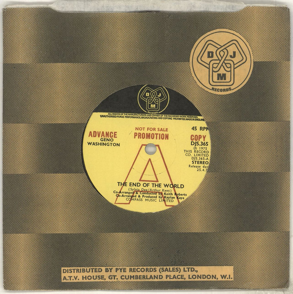 Geno Washington The End Of The World - 'A' Label UK Promo 7" vinyl single (7 inch record / 45) DJS.365