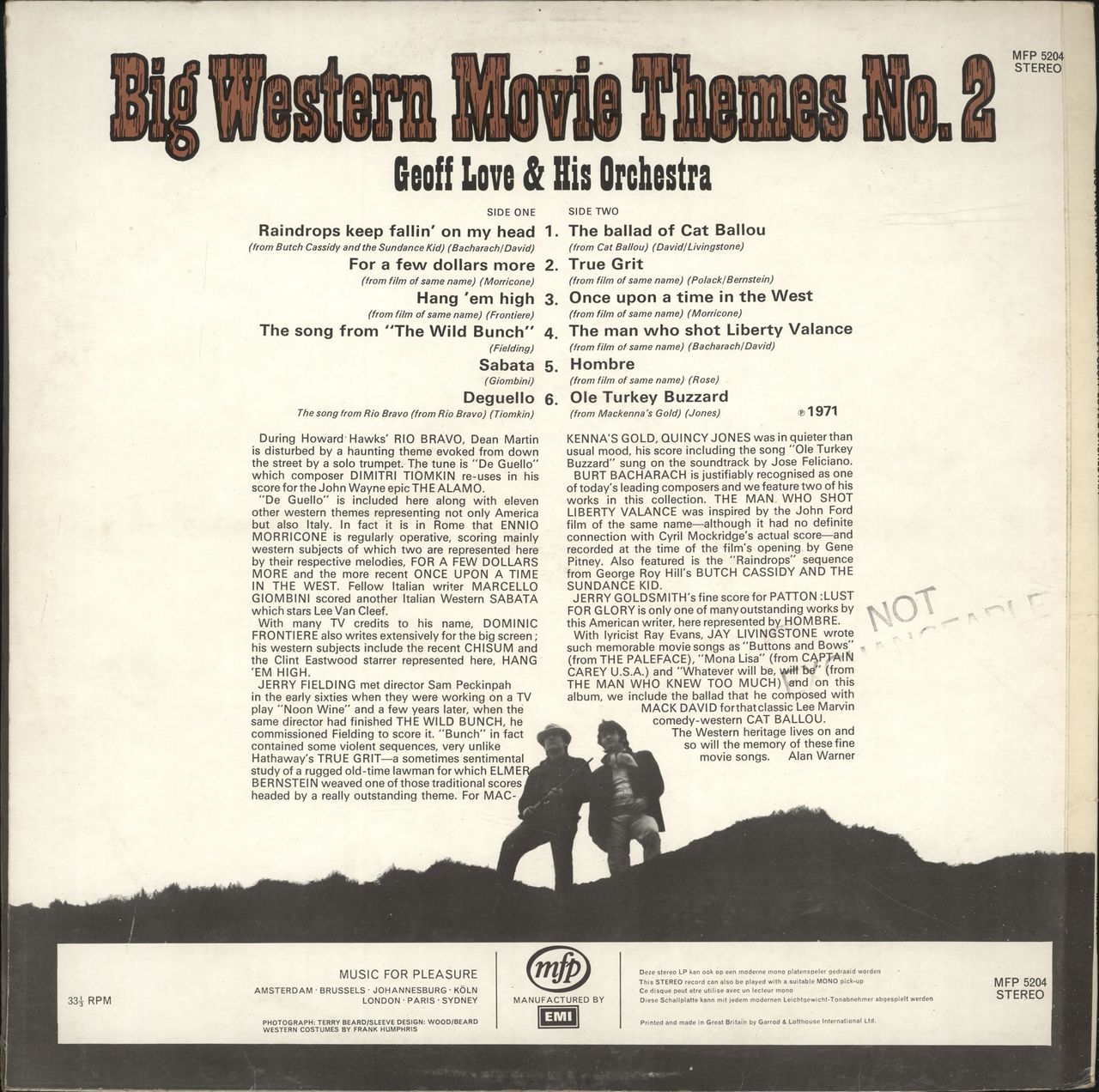 Geoff Love Big Western Movie Themes No. UK Vinyl LP —