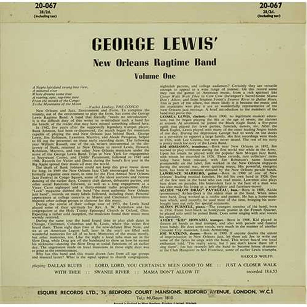 George Lewis New Orleans Ragtime Band Volume One UK 10" vinyl single (10 inch record) GL210NE408896