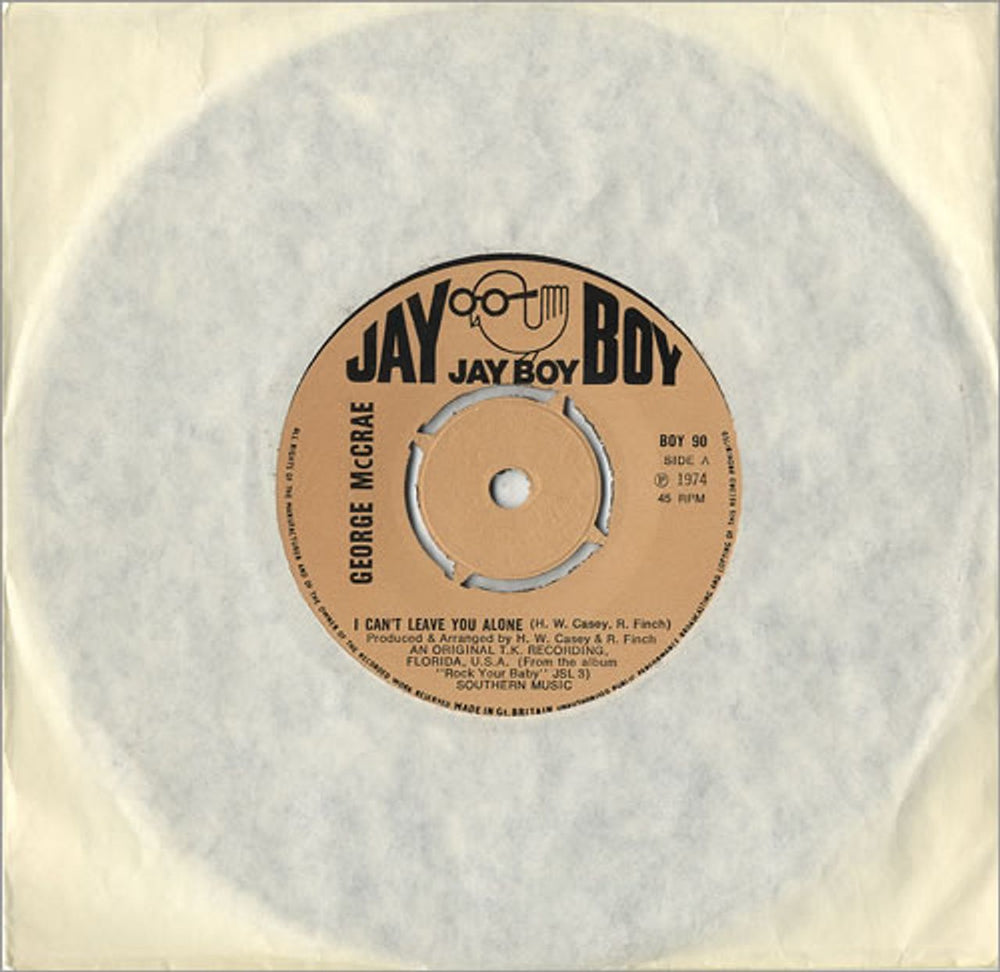 George McCrae I Can't Leave You Alone UK 7" vinyl single (7 inch record / 45) BOY90