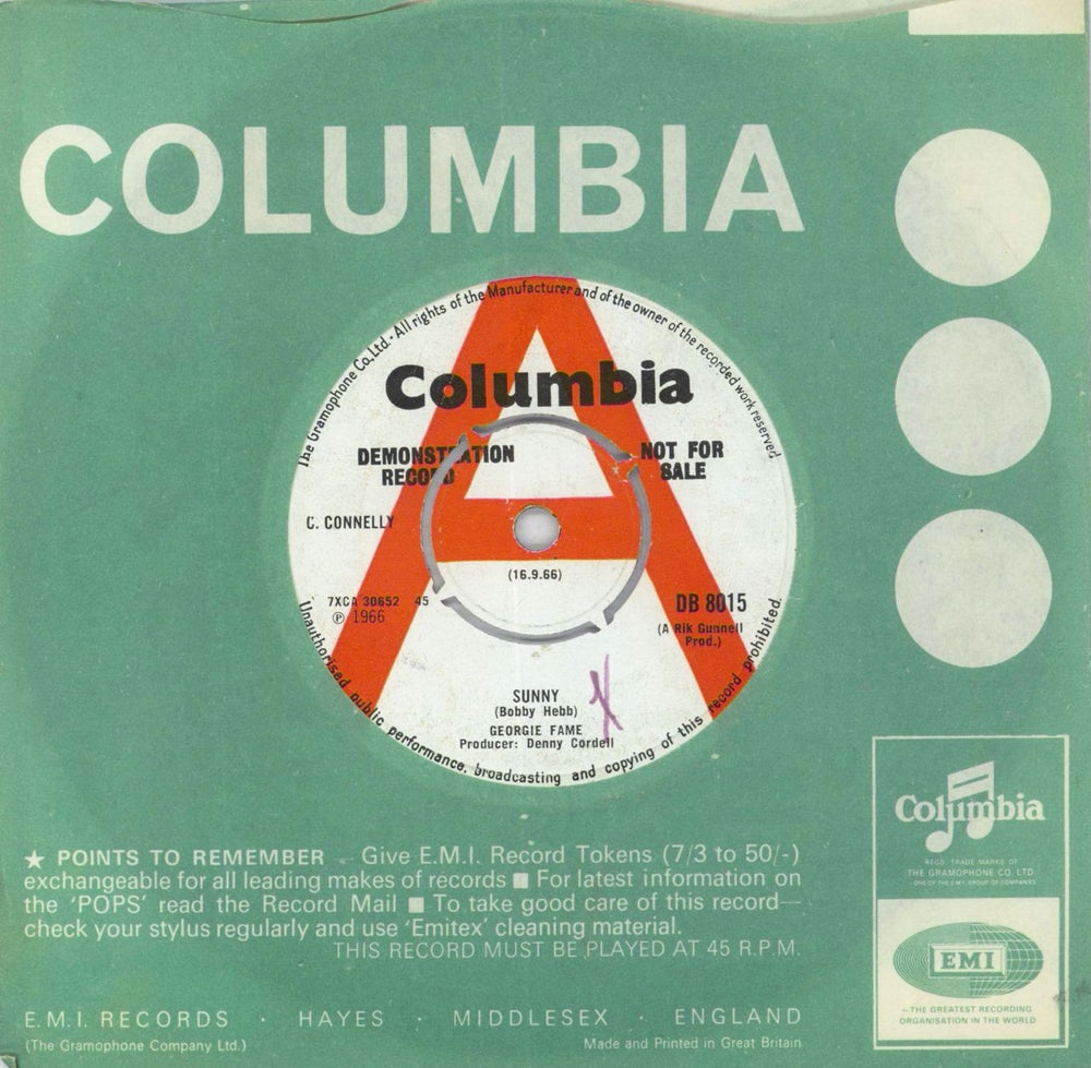 Georgie Fame Sunny - A-Label UK Promo 7" vinyl single (7 inch record / 45) DB8015