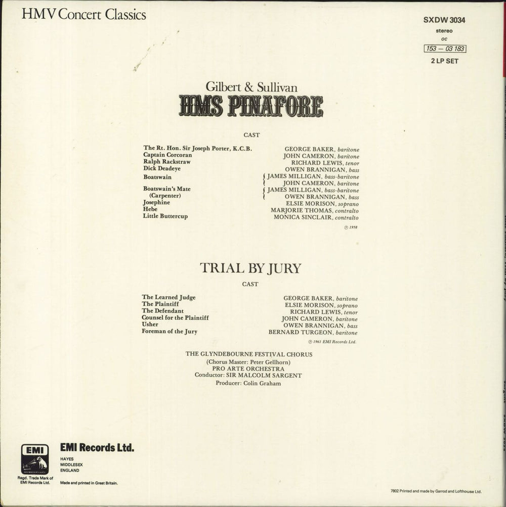 Gilbert & Sullivan HMS Pinafore UK 2-LP vinyl record set (Double LP Album)