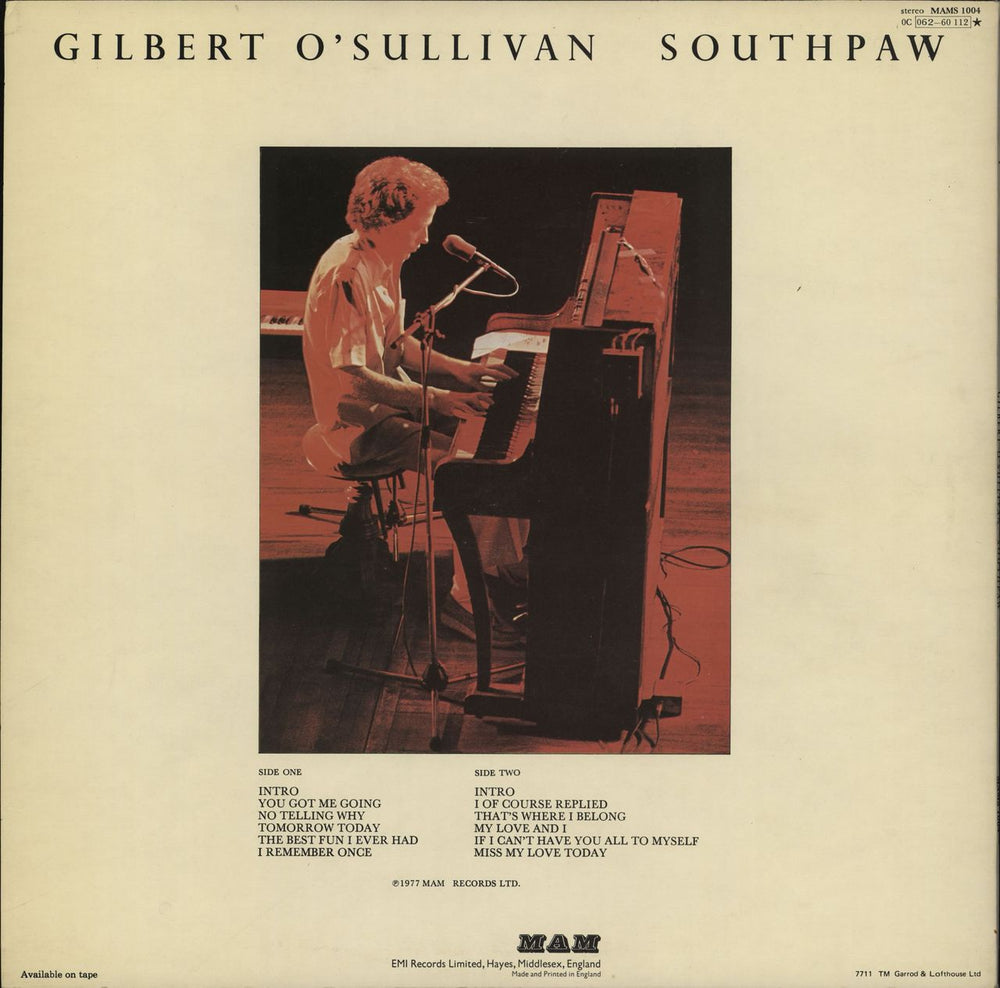 Gilbert O'Sullivan Southpaw - Autographed + Tour Programme UK vinyl LP album (LP record) GOSLPSO765678