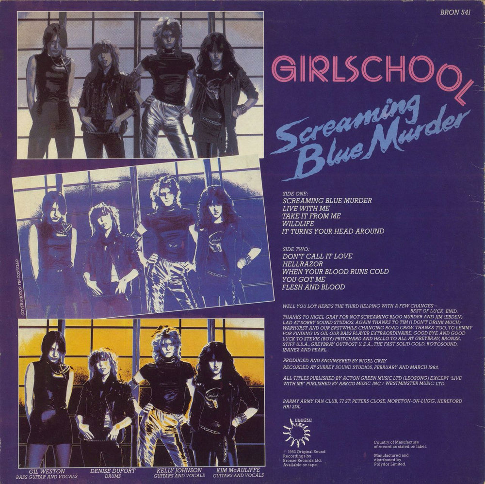 Girlschool Screaming Blue Murder - VG UK vinyl LP album (LP record)