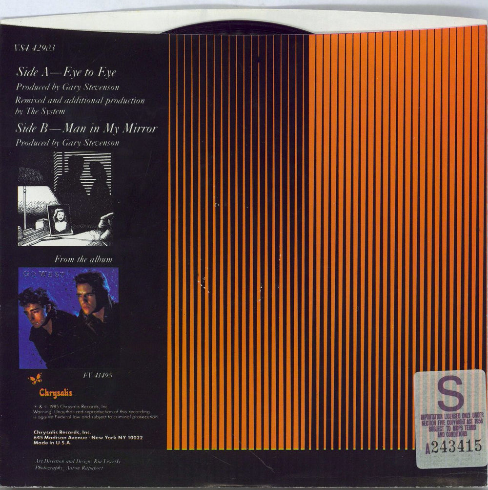 Go West Eye To Eye US 7" vinyl single (7 inch record / 45)