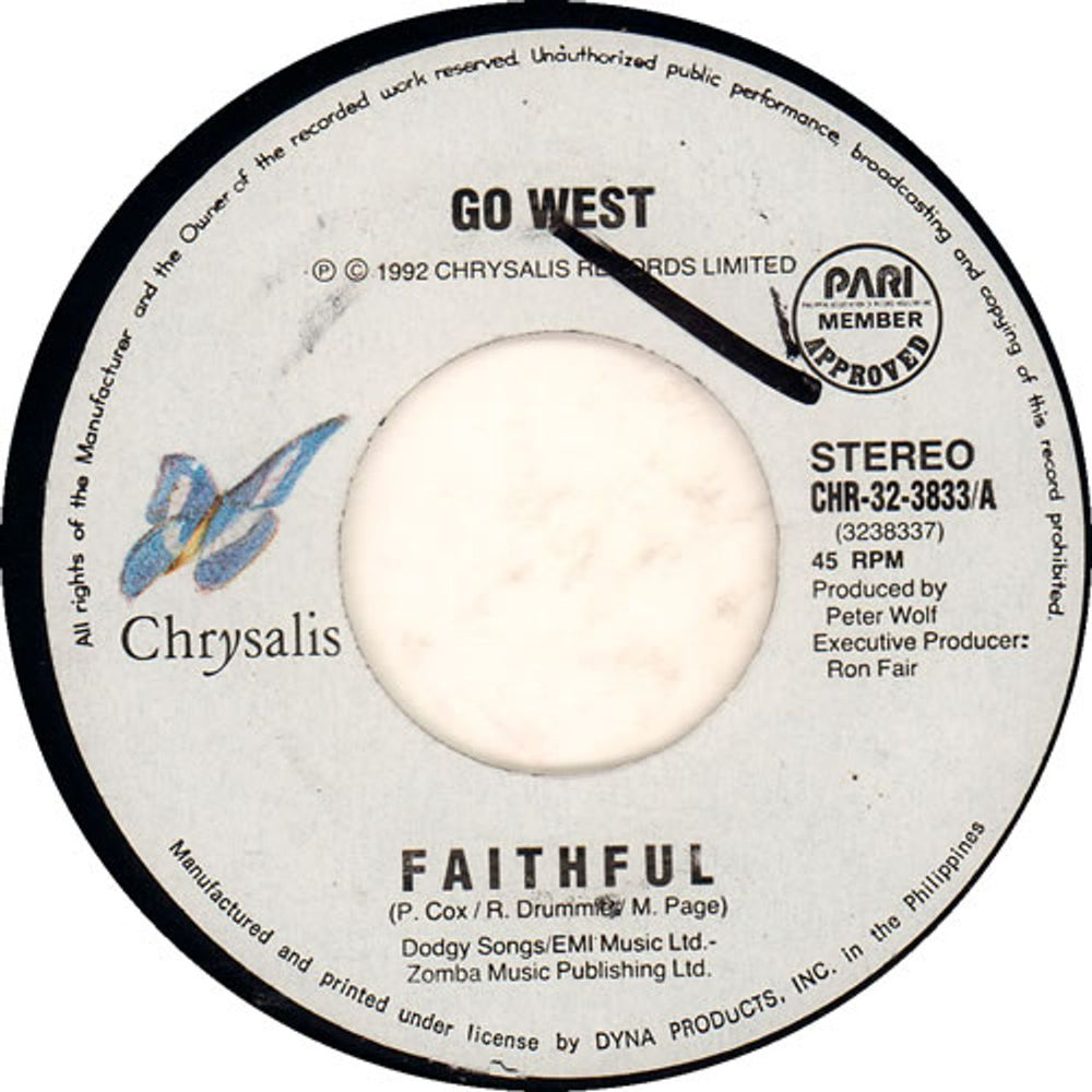 Go West Faithful Philippino Promo 7" vinyl single (7 inch record / 45) CHR-32-3833