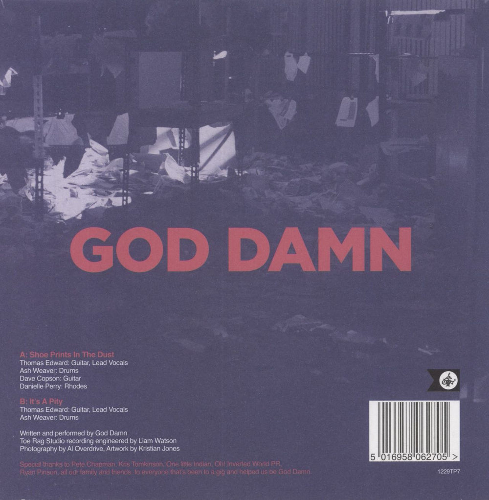 God Damn Shoe Prints In The Dust - Pink Vinyl UK 7" vinyl single (7 inch record / 45) 5016958062705