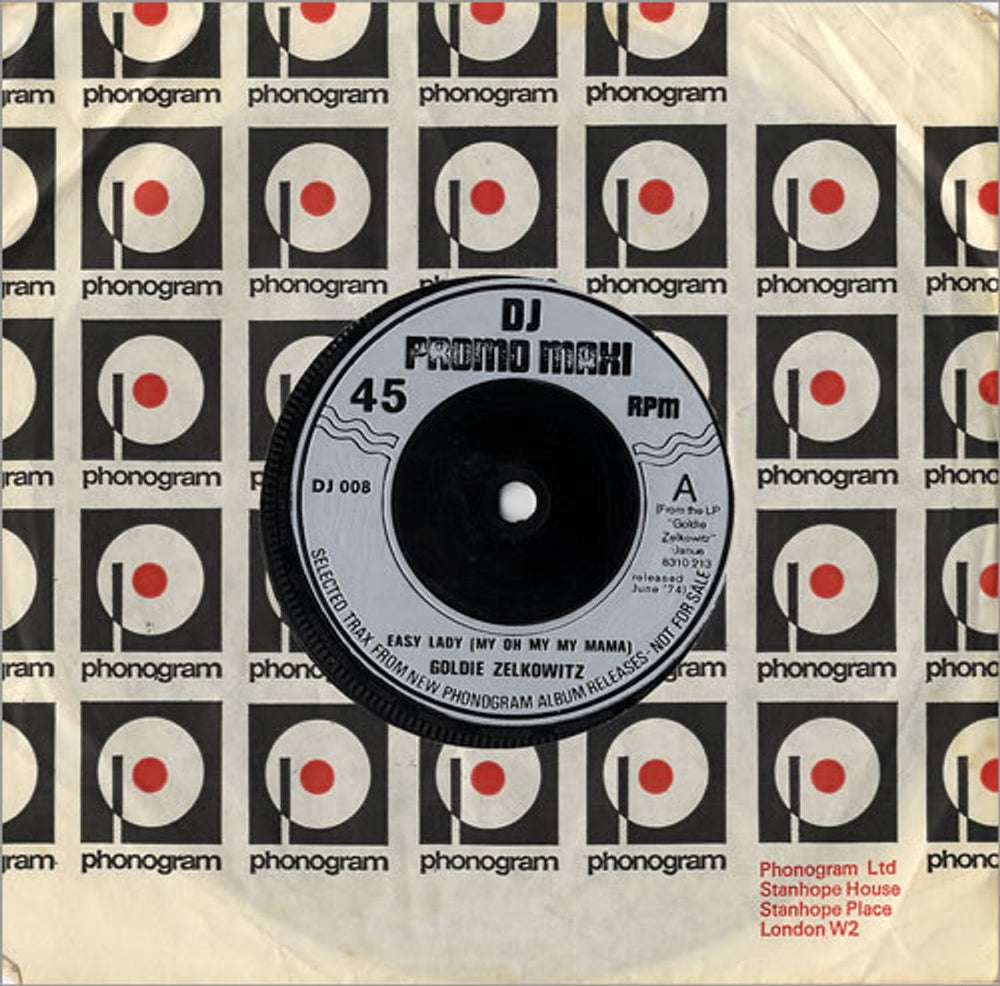 Goldie Zelkowitz Easy Lady (My Oh My My Mama) UK Promo 7" vinyl single (7 inch record / 45) DJ008