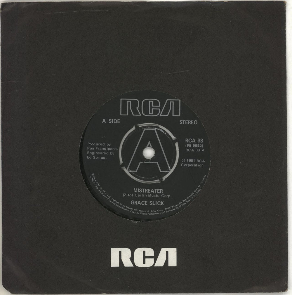 Grace Slick Mistreater UK 7" vinyl single (7 inch record / 45) RCA33