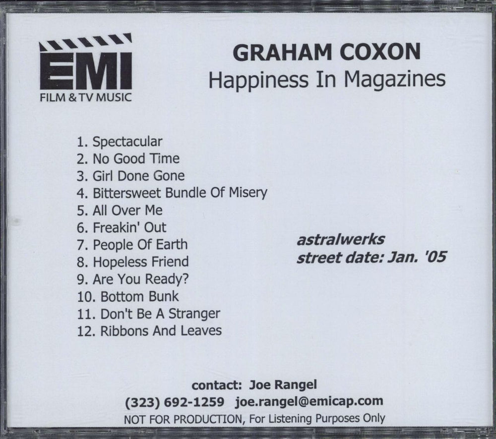 Graham Coxon Hapiness In Magazines US CD-R acetate